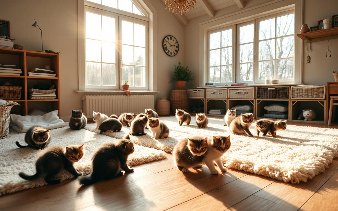 Aurelian Folds cattery room with multiple Scottish Fold kittens